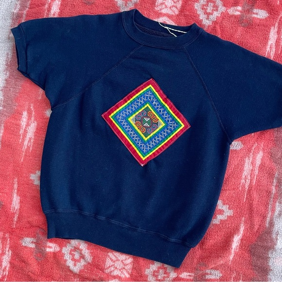 Vintage upcycled patchwork crewneck short sleeve - Picture 7 of 9